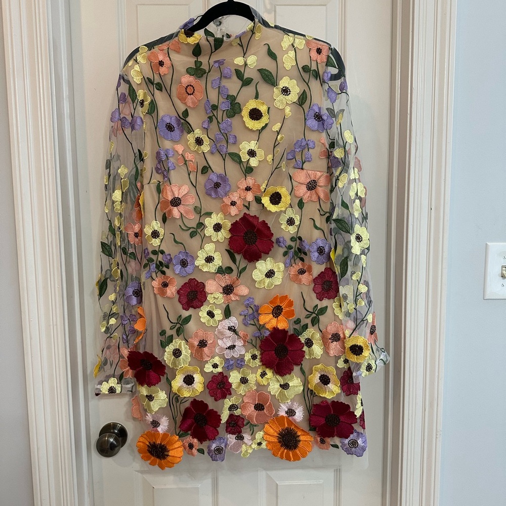 Floral Applique Sheer Dress